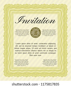 Yellow Retro vintage invitation. With complex background. Nice design. Detailed. 