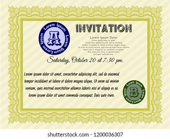 Yellow Retro vintage invitation. With complex background. Detailed. Good design. 