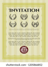 Yellow Retro vintage invitation. Complex background. Elegant design. Customizable, Easy to edit and change colors. 