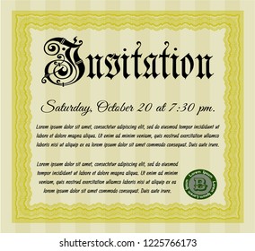 Yellow Retro vintage invitation. With complex linear background. Nice design. Vector illustration. 