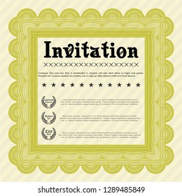 Yellow Retro vintage invitation. With complex linear background. Vector illustration. Perfect design. 