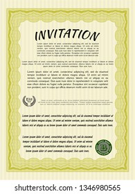 Yellow Retro vintage invitation. With complex background. Detailed. Artistry design. 