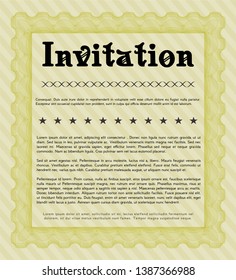 Yellow Retro vintage invitation. With complex linear background. Vector illustration. Superior design. 