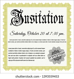 Yellow Retro vintage invitation. With complex linear background. Money style design. Vector illustration. 