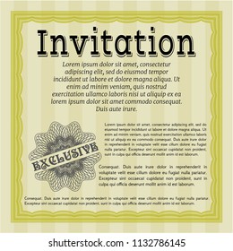 Yellow Retro vintage invitation. Customizable, Easy to edit and change colors. With guilloche pattern and background. Artistry design. 