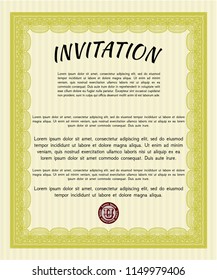 Yellow Retro vintage invitation. Customizable, Easy to edit and change colors. With background. Cordial design. 