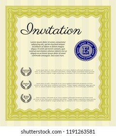 Yellow Retro vintage invitation. Customizable, Easy to edit and change colors. With complex linear background. Beauty design. 
