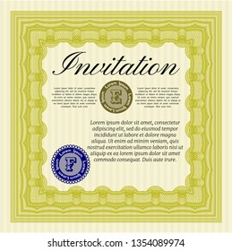 Yellow Retro vintage invitation. Customizable, Easy to edit and change colors. With complex linear background. Modern design. 