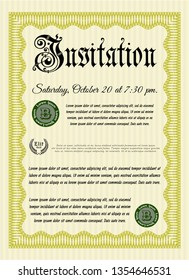 Yellow Retro vintage invitation. Customizable, Easy to edit and change colors. With great quality guilloche pattern. Retro design. 