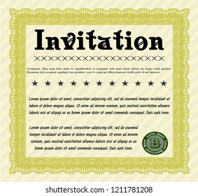 Yellow Retro vintage invitation. Retro design. With guilloche pattern and background. Customizable, Easy to edit and change colors. 