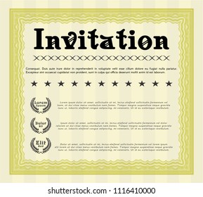 Yellow Retro vintage invitation. Detailed. Complex background. Elegant design. 