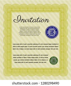 Yellow Retro vintage invitation. Detailed. With complex background. Nice design. 