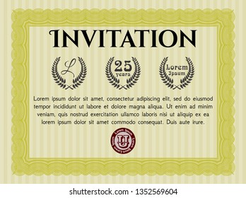 Yellow Retro vintage invitation. Detailed. With complex background. Retro design. 