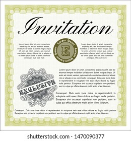 Yellow Retro vintage invitation. Detailed. With background. Cordial design. 