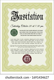 Yellow Retro vintage invitation. Detailed. With complex linear background. Money Pattern. 