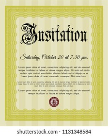 Yellow Retro vintage invitation. Easy to print. Vector illustration. Good design. 
