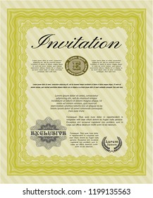 Yellow Retro vintage invitation. Easy to print. Retro design. Customizable, Easy to edit and change colors. 