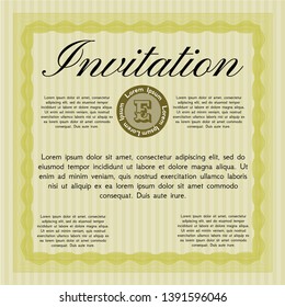 Yellow Retro vintage invitation. Elegant design. Vector illustration. With complex linear background. 