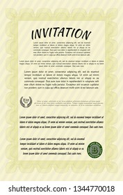 Yellow Retro vintage invitation. Excellent design. Vector illustration. With complex linear background. 