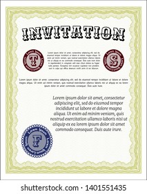 Yellow Retro vintage invitation. Excellent design. Customizable, Easy to edit and change colors. With complex linear background. 