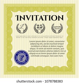  Yellow Retro vintage invitation. Good design. With great quality guilloche pattern. Customizable, Easy to edit and change colors. 