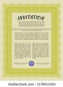 Yellow Retro vintage invitation. Good design. Customizable, Easy to edit and change colors. With guilloche pattern. 
