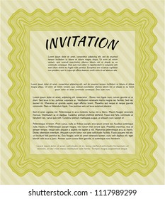 Yellow Retro vintage invitation. With great quality guilloche pattern. Vector illustration. Retro design. 