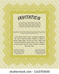 Yellow Retro vintage invitation. With great quality guilloche pattern. Nice design. Vector illustration. 
