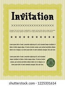 Yellow Retro vintage invitation. With great quality guilloche pattern. Perfect design. Vector illustration. 