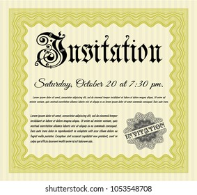Yellow Retro vintage invitation. With guilloche pattern and background. Detailed. Good design. 