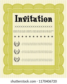 Yellow Retro vintage invitation. With guilloche pattern and background. Cordial design. Customizable, Easy to edit and change colors. 