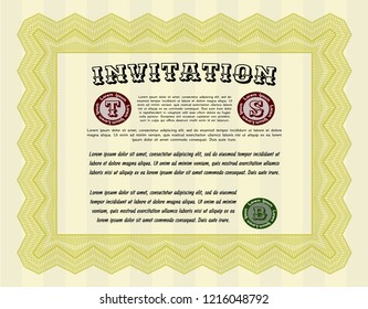 Yellow Retro vintage invitation. With guilloche pattern. Customizable, Easy to edit and change colors. Artistry design. 