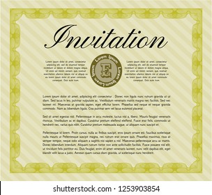 Yellow Retro vintage invitation. With guilloche pattern. Money Pattern design. Detailed. 