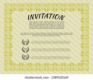 Yellow Retro vintage invitation. With guilloche pattern and background. Excellent design. Customizable, Easy to edit and change colors. 