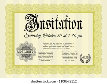  Yellow Retro vintage invitation. With linear background. Nice design. Customizable, Easy to edit and change colors. 