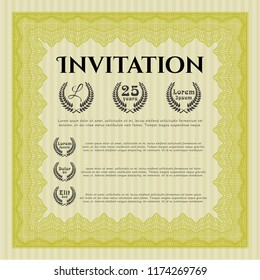 Yellow Retro vintage invitation. With linear background. Beauty design. Vector illustration. 