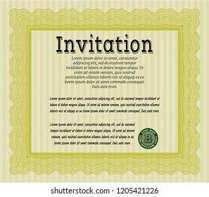 Yellow Retro vintage invitation. With linear background. Money style design. Detailed. 