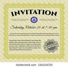 Yellow Retro vintage invitation. With linear background. Money design. Vector illustration. 