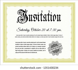 Yellow Retro vintage invitation. With linear background. Excellent design. Vector illustration. 