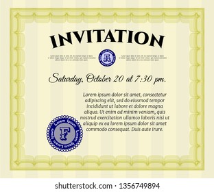 Yellow Retro vintage invitation. With linear background. Money Pattern design. Vector illustration. 