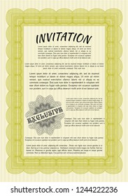 Yellow Retro vintage invitation. Lovely design. With great quality guilloche pattern. Detailed. 