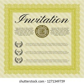 Yellow Retro vintage invitation. Lovely design. With guilloche pattern. Vector illustration. 