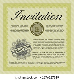 Yellow Retro vintage invitation. Lovely design. With guilloche pattern. Vector illustration. 