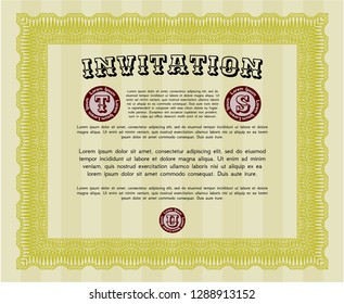 Yellow Retro vintage invitation. Modern design. With guilloche pattern and background. Customizable, Easy to edit and change colors. 