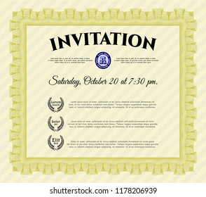 Yellow Retro vintage invitation. Money design. With complex linear background. Customizable, Easy to edit and change colors. 