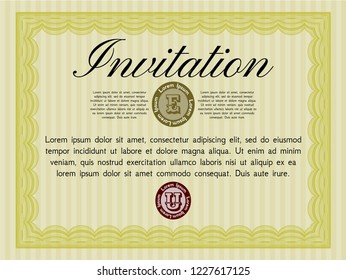 Yellow Retro vintage invitation. Money design. With linear background. Vector illustration. 