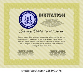 Yellow Retro vintage invitation. Nice design. With guilloche pattern. Detailed. 