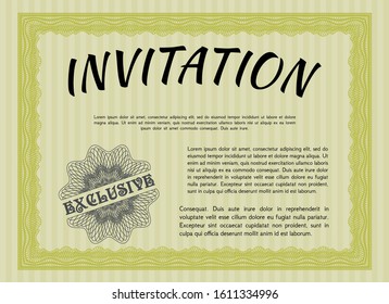 Yellow Retro vintage invitation. Nice design. Printer friendly. Detailed. 