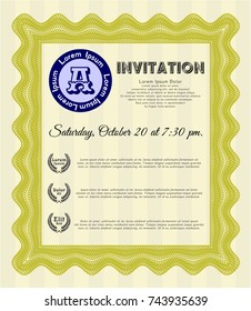 Yellow Retro vintage invitation. Nice design. With linear background. Detailed. 