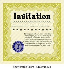 Yellow Retro vintage invitation. Perfect design. Detailed. Complex background. 